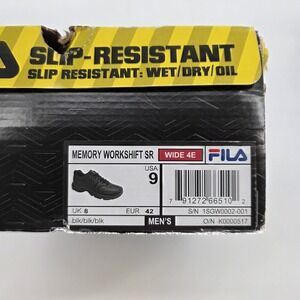Fila Mens Memory Workshift SR Non Skid Slip Resistant Work Shoes 9 4E Wide Black